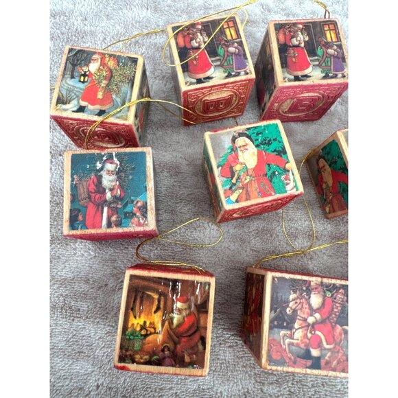 Vintage Santa Letter Wood Block Ornaments Set of 10 - Picture 3 of 6